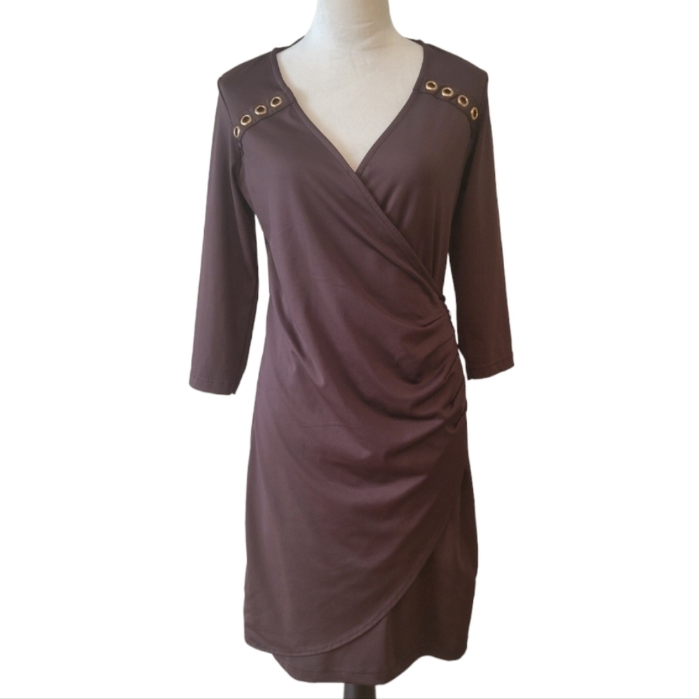 Venus Brown Jersey Knit Faux Wrap Dress Size 6 - Picture 1 of 4